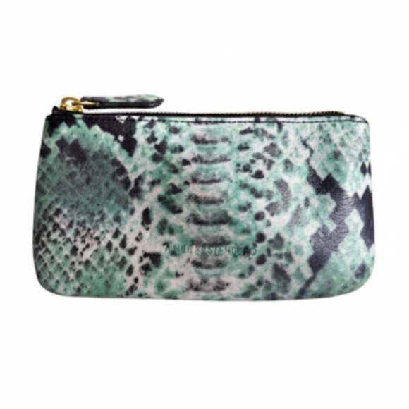 Aimee Kestenberg Leather Zippered Pouch With Turquoise/Green Snake Print New! - Picture 1 of 7